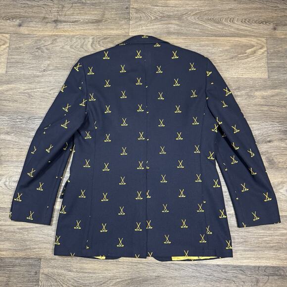 JC Penney Navy Blazer with Embroidered Crossed Golf Clubs Sport Coat RARE 40R - Picture 14 of 15
